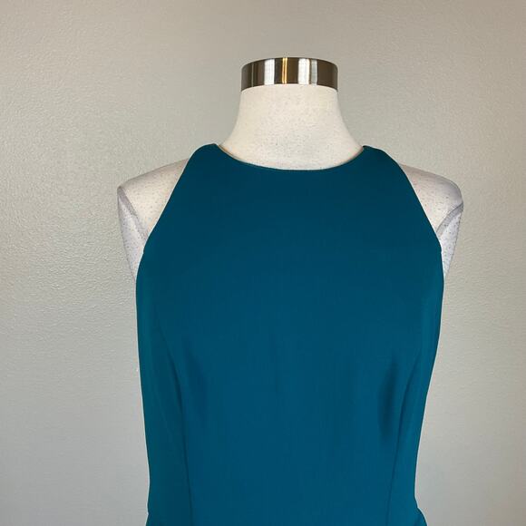 Betsy & Adam Ruffled Halter Long Mermaid Evening Gown Colorful Blue Size 6 Dress - Picture 7 of 13